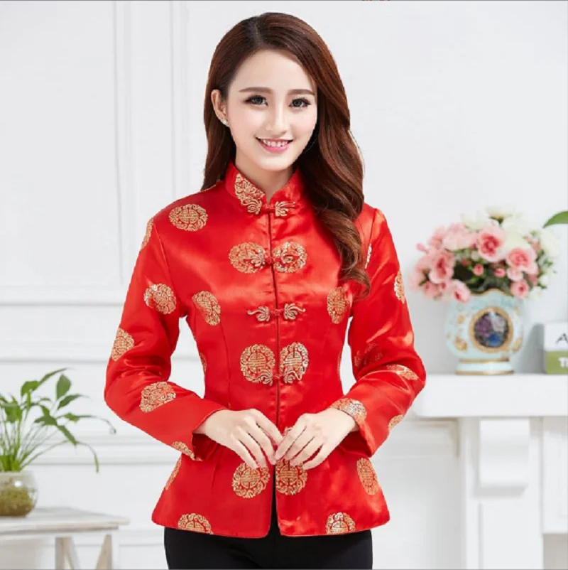

2025 Chinese Traditional Women's Silk Satin Tang Shirt Blouse Vintage Long Sleeve Jacket Wedding Party Birthday Coat Size S-3XL