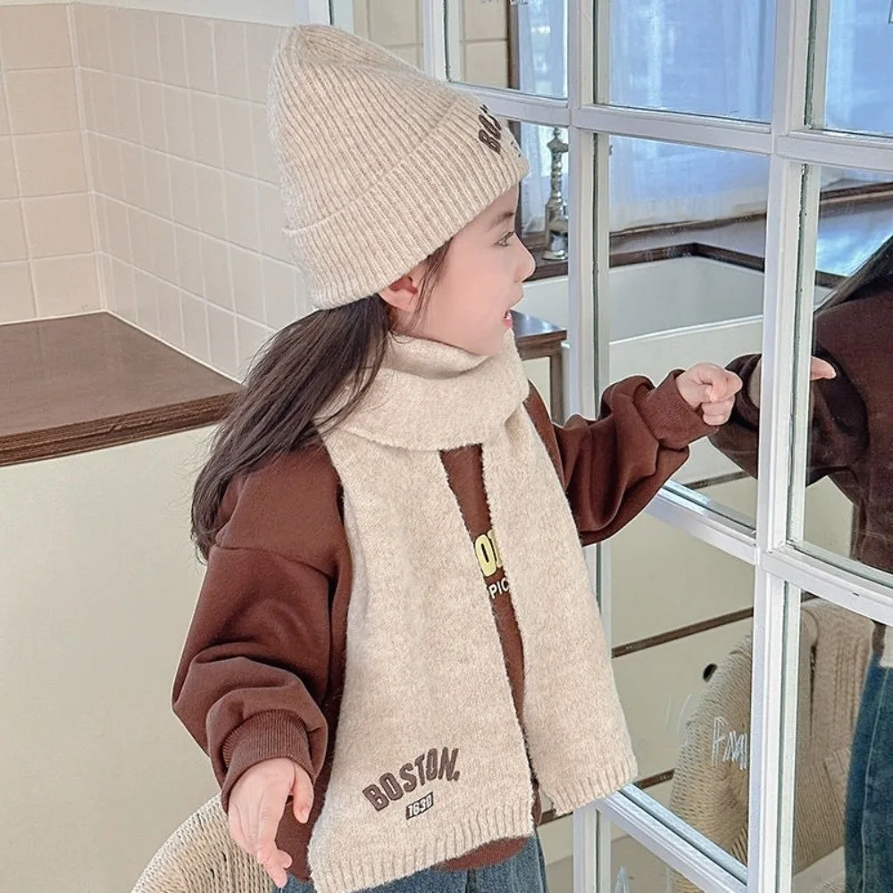 

New BOSTON Embroidery Scarf Hat Set Warm Coldproof Neck Warmer Windproof Beanie Hat Kids