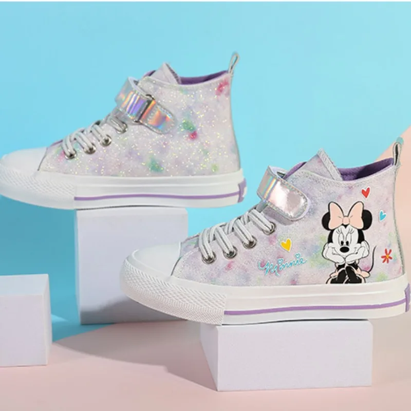 Disney Breathable Kids Skate Shoes Casual Girls Basics High Top Non Slip Cartoon Printed Casual Comfortable Shoes Autumn Winter