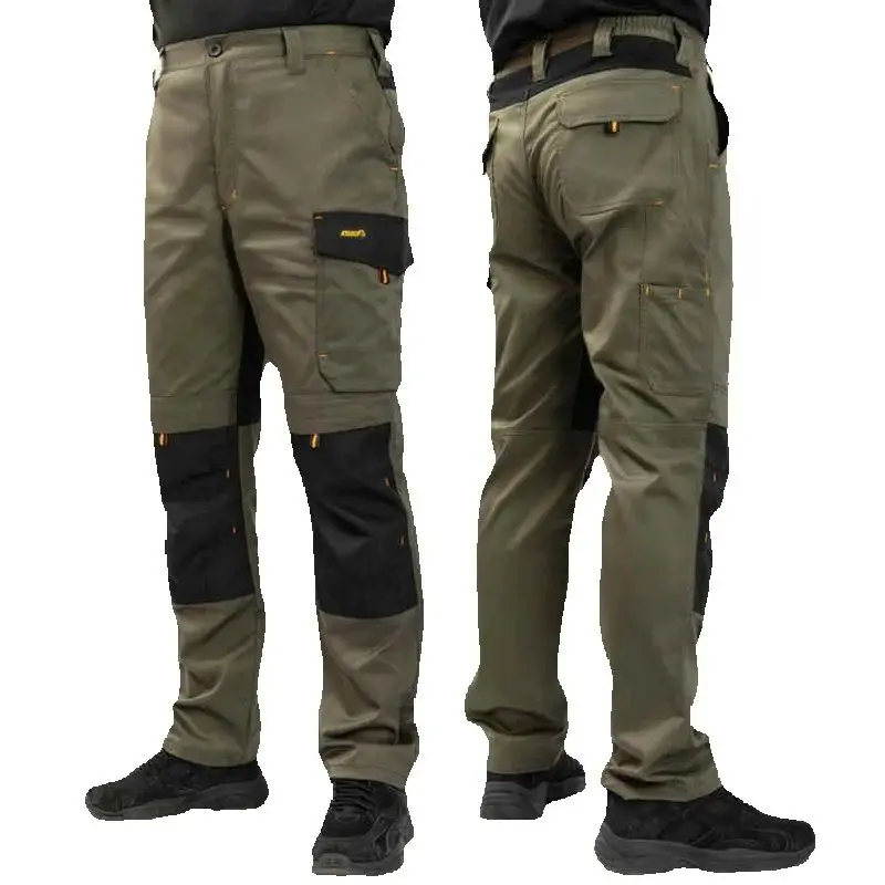 Pantalon de travail en tissu sergé pour hommes, avec coussinet de protection des genoux, pantalon multi-poches pour cyclisme en plein air, pantalon tactique robuste et résistant à l'usure