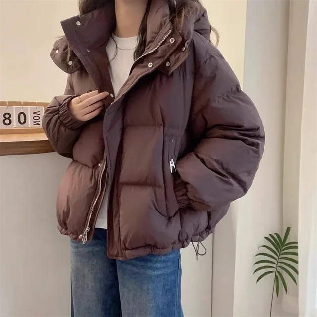 Women Korean Cotton Parkas Hooded Winter Oversize Coat Thick Warm Loose Puffer Jacket Female Solid Fashion Zipper Outwear 3