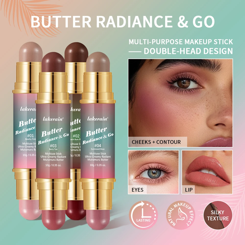 Glow And Go-rubor bronceador de doble cabeza para médicos, palo multiusos, mantequilla, para labios, ojos, mejillas, aleta mate y radiante de larga duración
