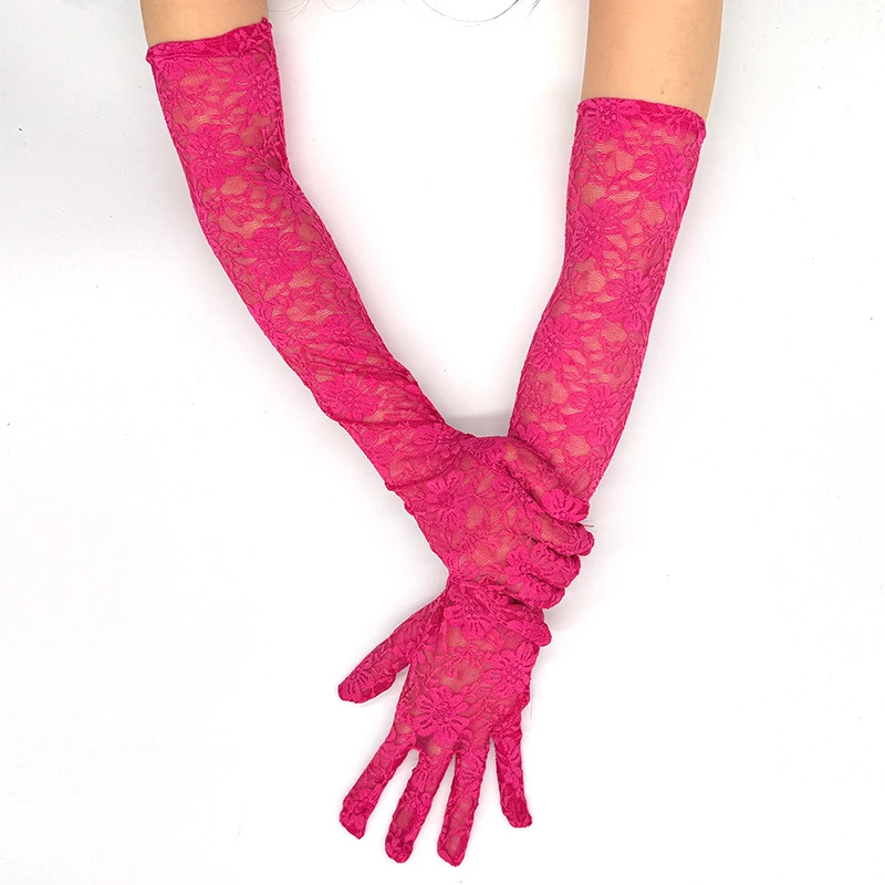 Elegant Flower Lace Women Long Gloves Driving Elbow Sexy Hollow Out Mesh Gloves Bridal Evening Dress Wedding Party Gloves
