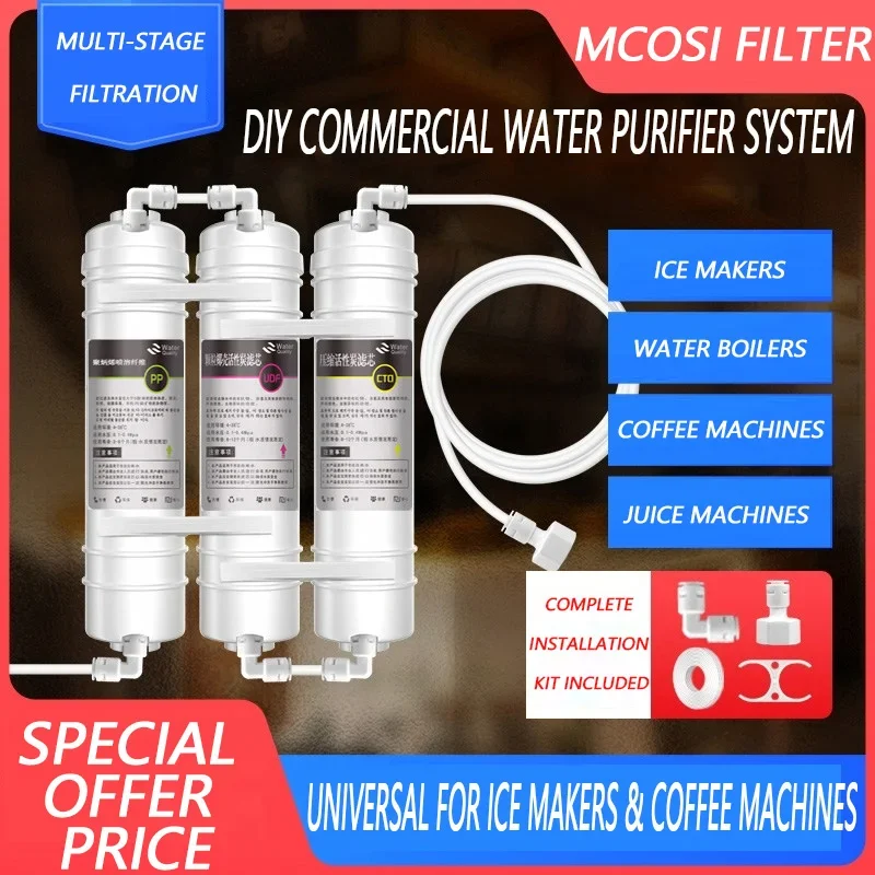 Commercial Ice Maker Water Filter Inline Tap Water Purifier Cartridge for Coffee Machine Milk Tea Shop Water Boiler Bar KTV