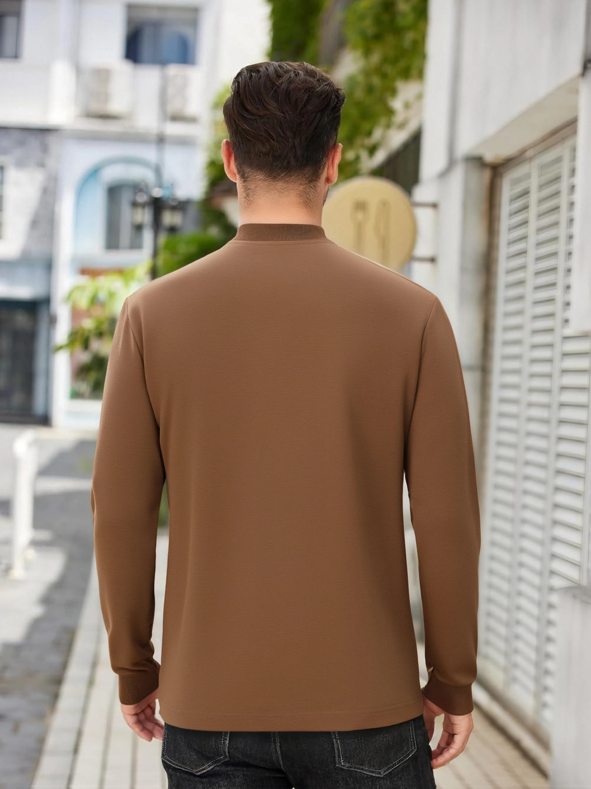 بروكلين نيويورك الولايات المتحدة الأمريكية إلكتروني الطباعة الرجال هينلي قميص القطن الخريف تنفس قمم فضفاضة الدافئة تي شيرت بأكمام طويلة رجالي #2