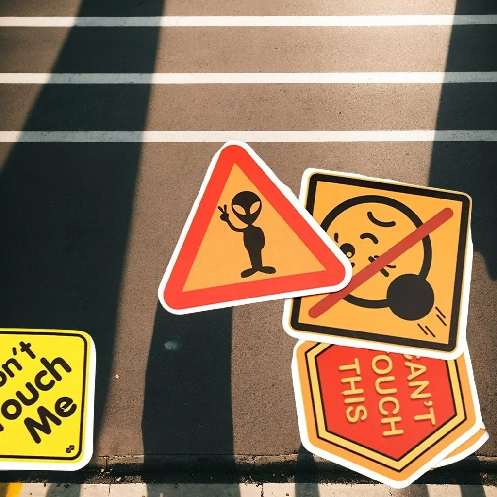 

50pcs Cartoon Warning Stickers - Danger/Banning Decals for Skateboard/Guitar/Laptop/Motorcycle/Car (Cool Toy)