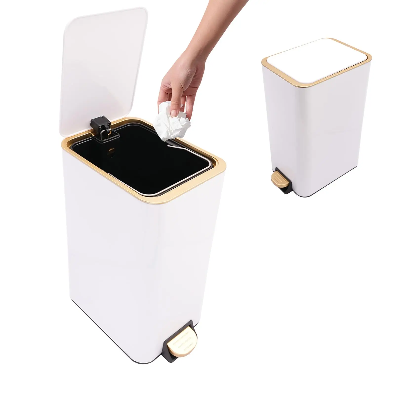 

12L/3.17Gal Step Trash Can with Lid Soft Close and Foot Pedal, Rectangular Trash Bin Garbage Can for Kitchen Bathroom Bedroom Li