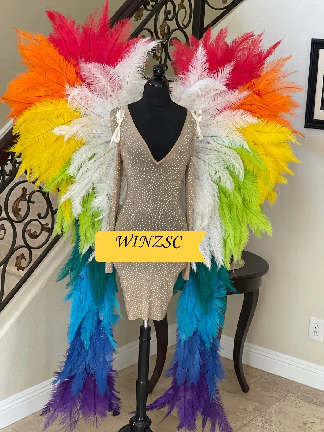 Rainbow Adult Feather Angel Wings - Beautiful Sexy boudoir photography props Window display Wedding Party bar