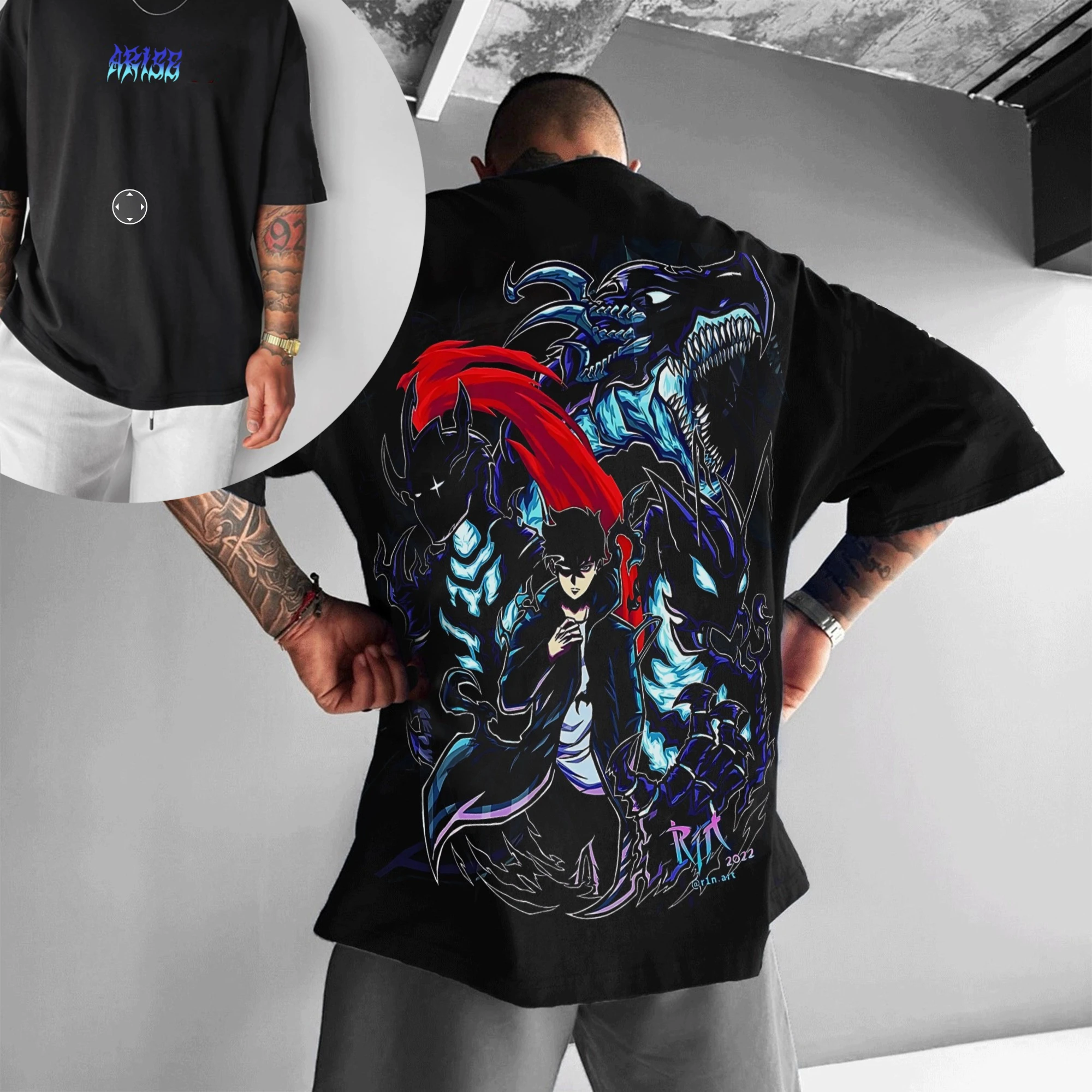 Solo nivelamento sangue quente anime impressão masculina verão moda rua casual solto camiseta, moletom, shorts e moletom topo