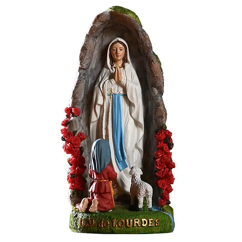 Catholic Statue Virgin Mary Religious Resin Sulpture Our Lady Of Lourdes With St Bernadette And Lamb Virgin Mary Statue