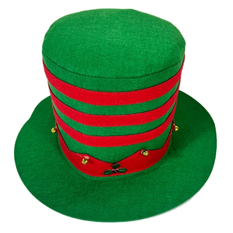 Green Top Hat Christmas Accessory Soft  Hat with Festive Green Stripes Versatile Party Hat for Kids and Adults