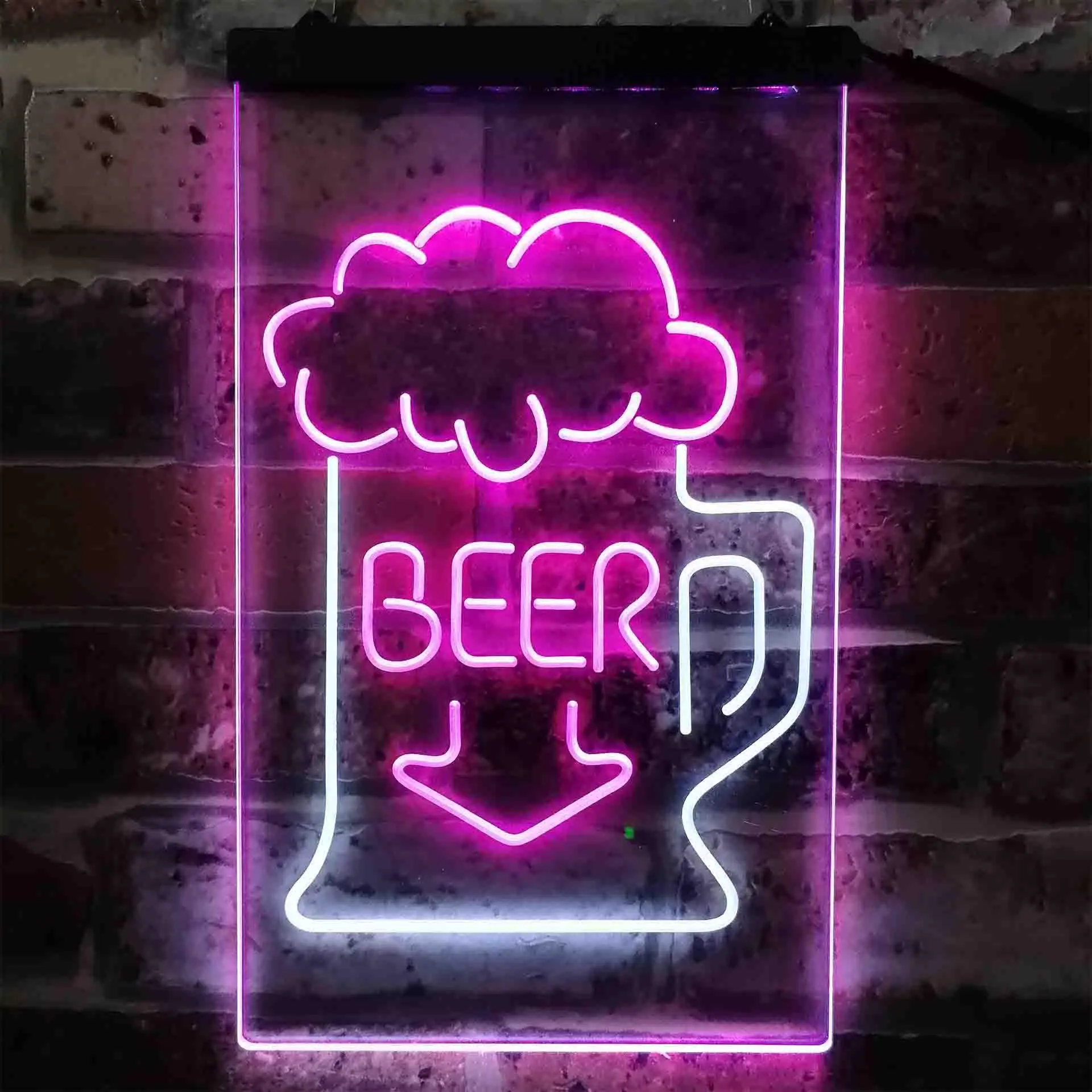 Full Beer Mug Arrow Down Dual Color Led Neon Sign st6-i3801