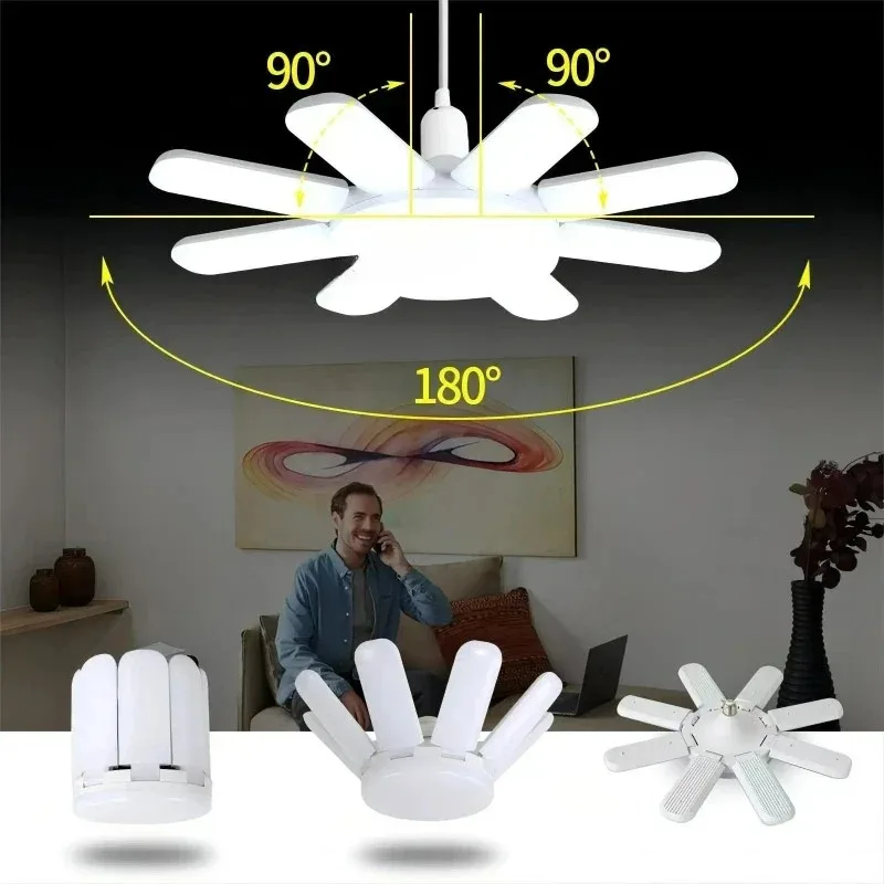 E27 LED Folding Leaf Light High Lamp Efficiency 100W 150W 200W Multi Leaf Deformable Folding Household Ceiling Lamp Garage Light