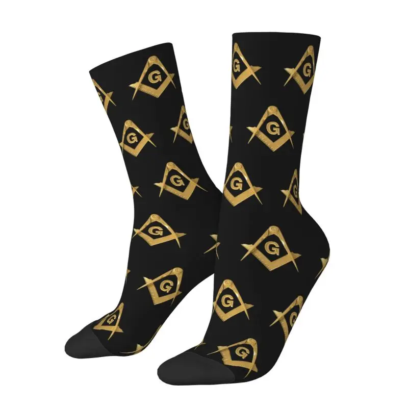 Cool Gold Freemason Logo Socks Men Women Warm 3D Print Masonic Mason Sports Football Socks