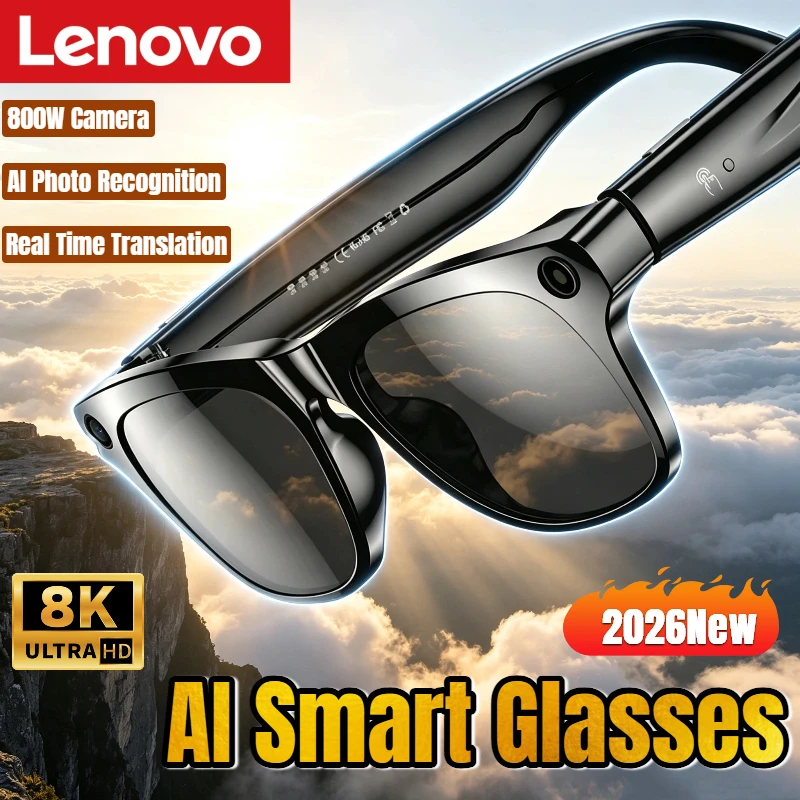 

Lenovo 100MP Camera 8K HD Smart Glasses Chat GPT 260mAh Battery Bluetooth Call Voice Assistant Control Motorcycle Sunglasses