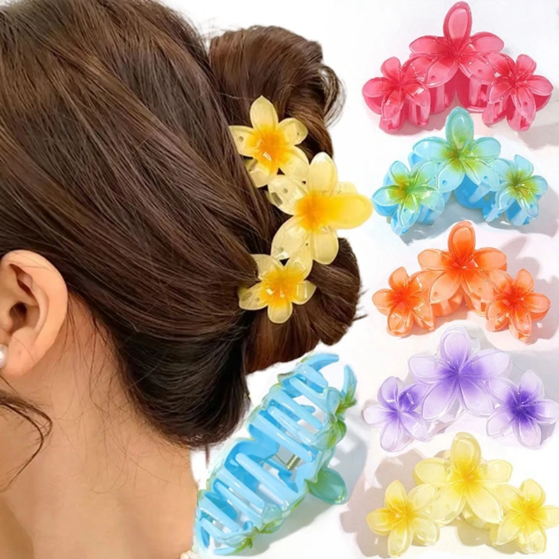 

Korean Candy Color Flower Hair Claw Women Girls Flowers Shark Clip Sweet Large Gradient Crab Clamp Barrettes Hair Accessories