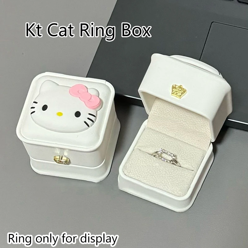 1PC New Sanrio Hello Kitty Ring Storage Box Confession Ring Box White Velvet Jewelry Box Girlfriend Gift Girls Favorite