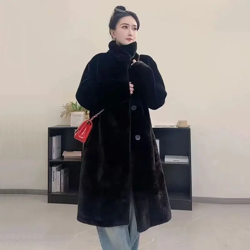 2025 Autumn and Winter New Eco-Friendly Fur Jacket Women's Mink Velvet Jacket Women's Thickened Long Jacket Artificial Fur Jacket
