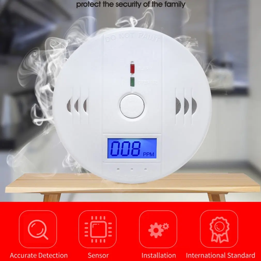 ACJ999 Independent Carbon Monoxide Alarm Carbon Monoxide Alarm Home Coal Stove Honeycomb Soot Detector Lcd Display