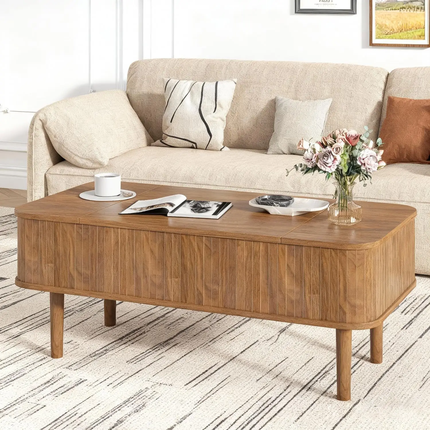 

Walnut Coffee Table with Storage, Lift Top Coffee Table, Mid Century Modern Coffee Tables, Lift up Center Table for Living Room