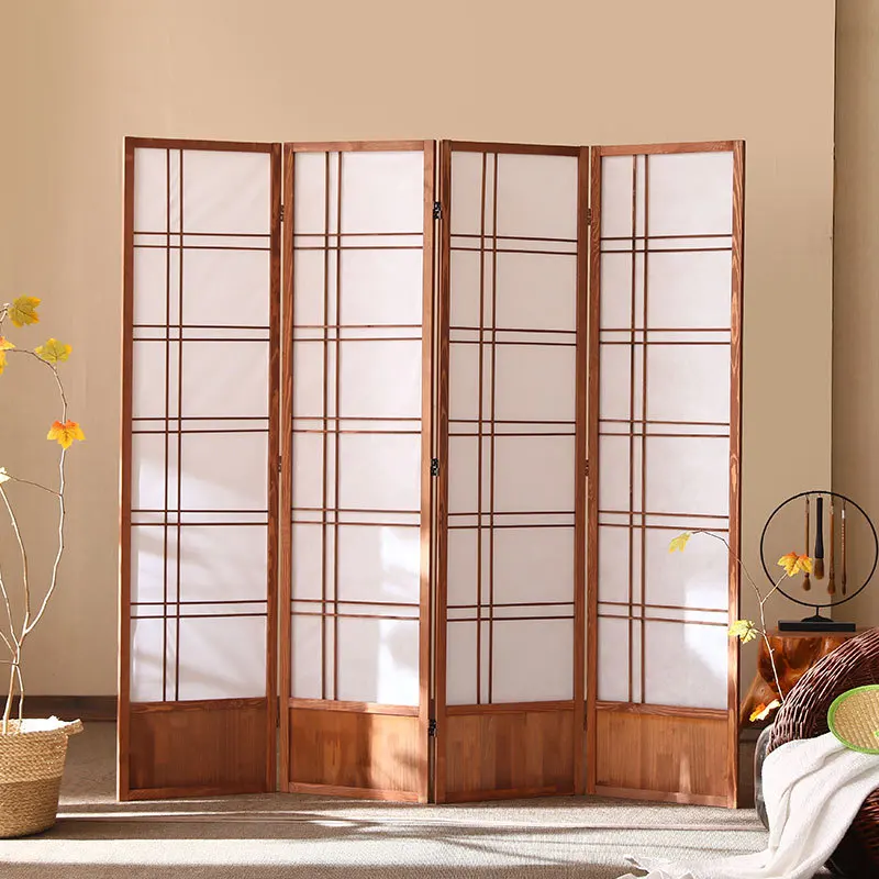Screen manufacturers wholesale Japanese-style pine dyeing frame simple grid cover home porch folding screen partition
