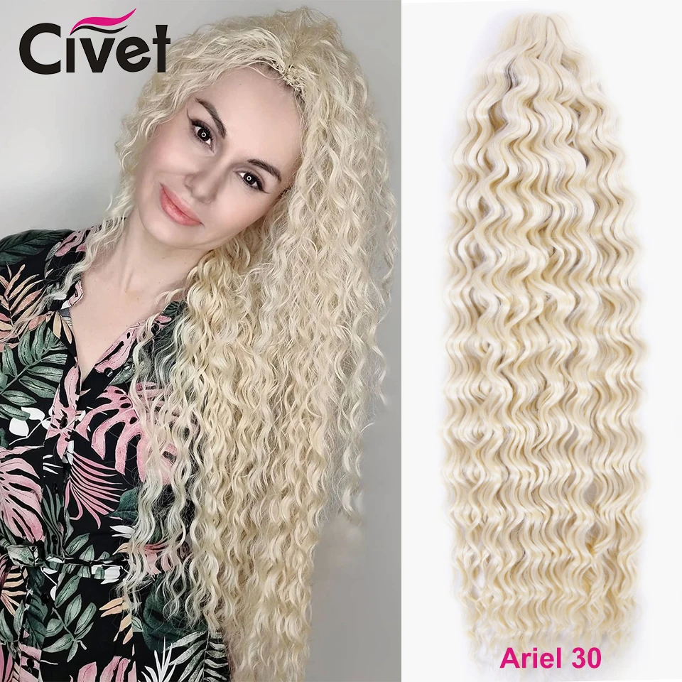 

Ariel Curl Long Soft Water Wave Crochet Hair Synthetic Braid Hair Ombre Blonde Orange 30 Inch Deep Wave Braiding Hair Extensions