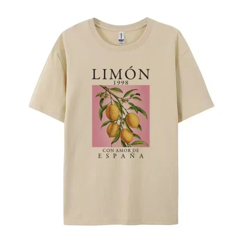 Lemon Fruit Print T-Shirts Cotton Women Graphic Tops Vintage Aesthetic Botanical Streetwear Shirt Cottagecore Clothes Oversized image 5