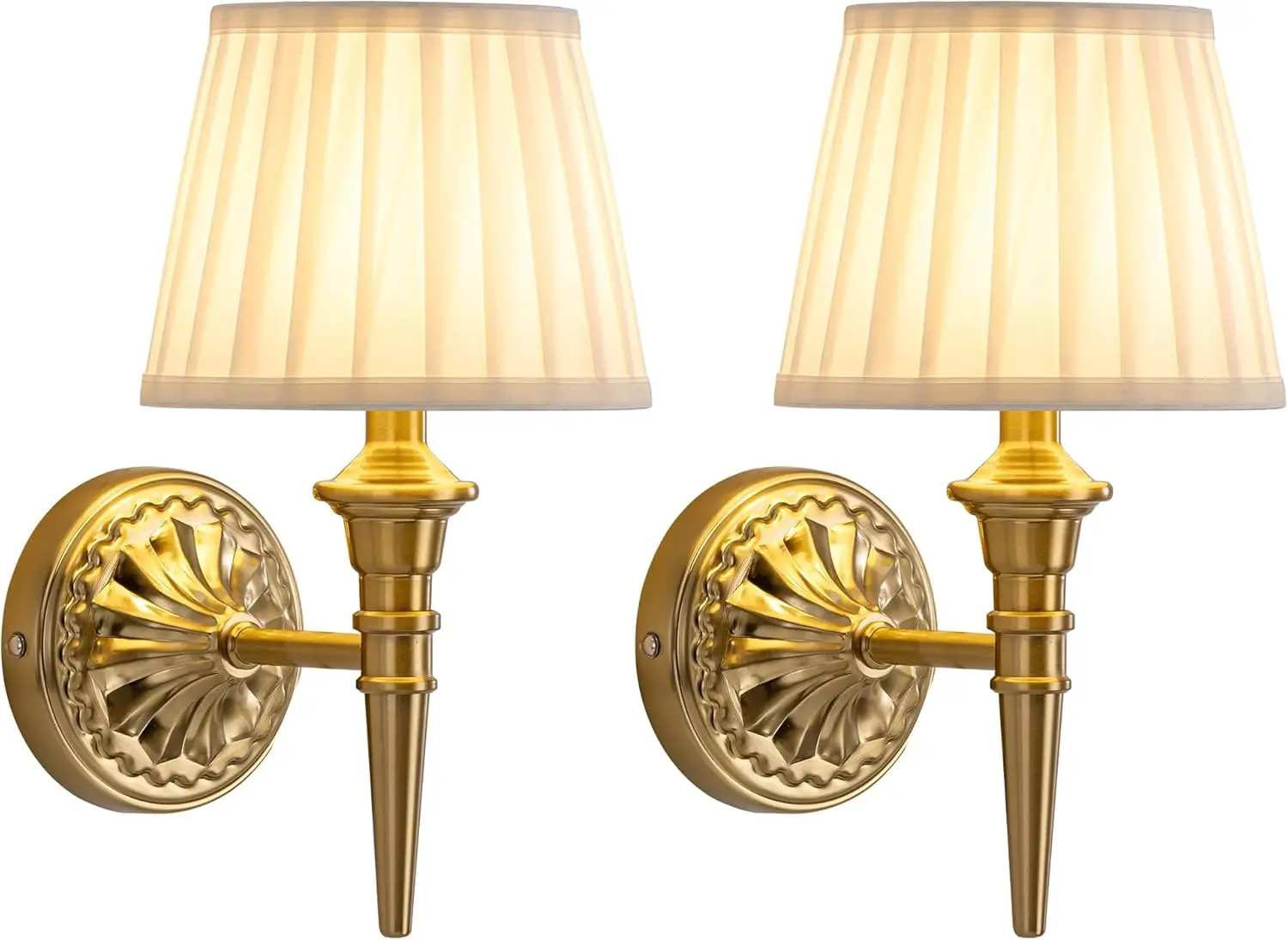 

Cordless Wall Sconces Set of 2, Small Wireless 5200mAh Rechargeable Battery Fabric LED Wall Lamps, Portable Lighting for Wall Painting, Living Room, Bedroom, Hallway, Gifts, Night Light (Gold)