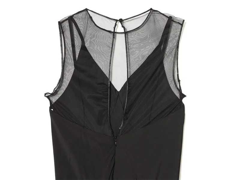 فستان نسائي شتاء 2025 جديد أسود بدون أكمام بحزام سباغيتي شفاف فستان متوسط الطول أنيق وعصري #5