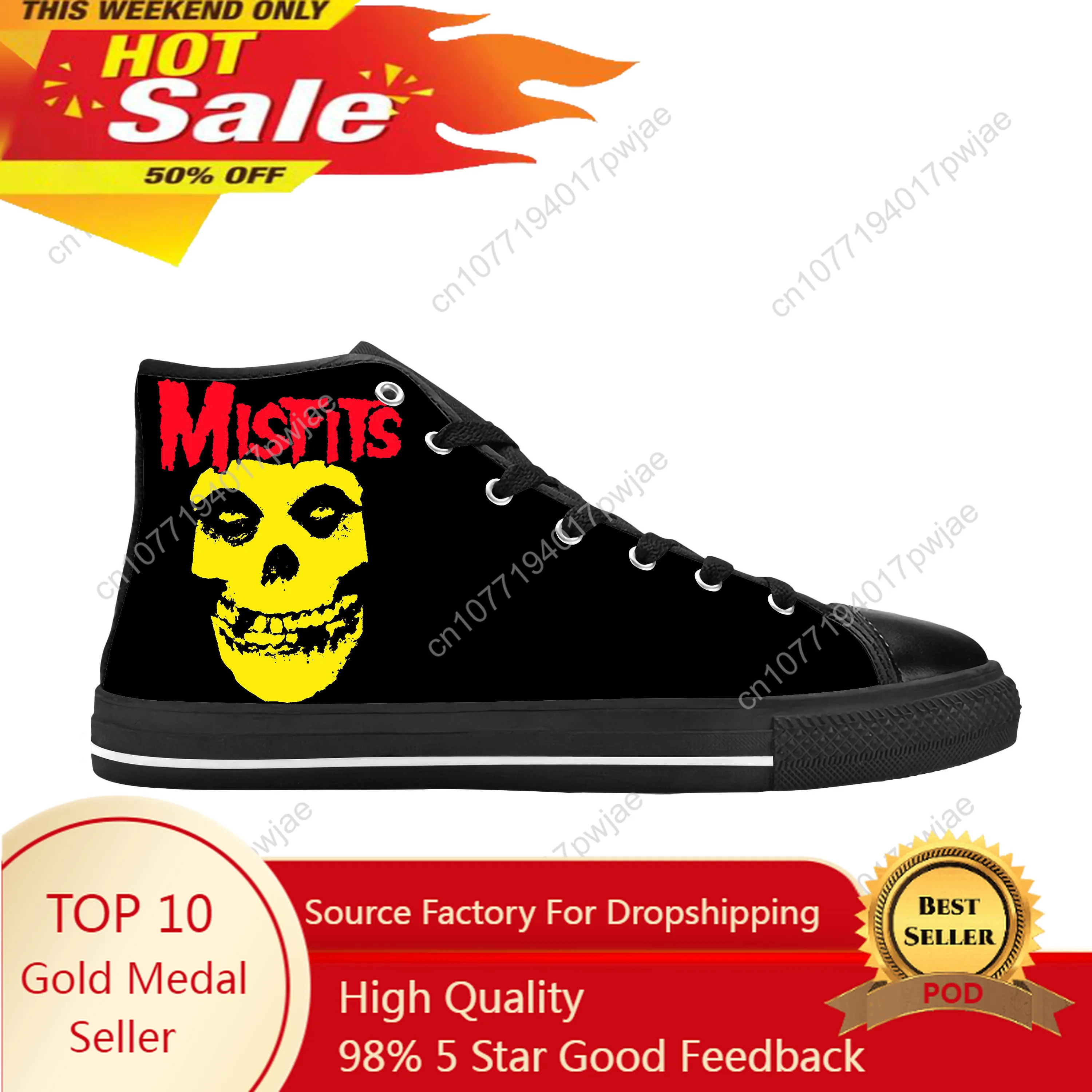 Hot Misfits Skull Skeleton Horror Rock Band Music Casual Cloth Shoes High Top Comfortable Breathable 3D Print Men Women Sneakers