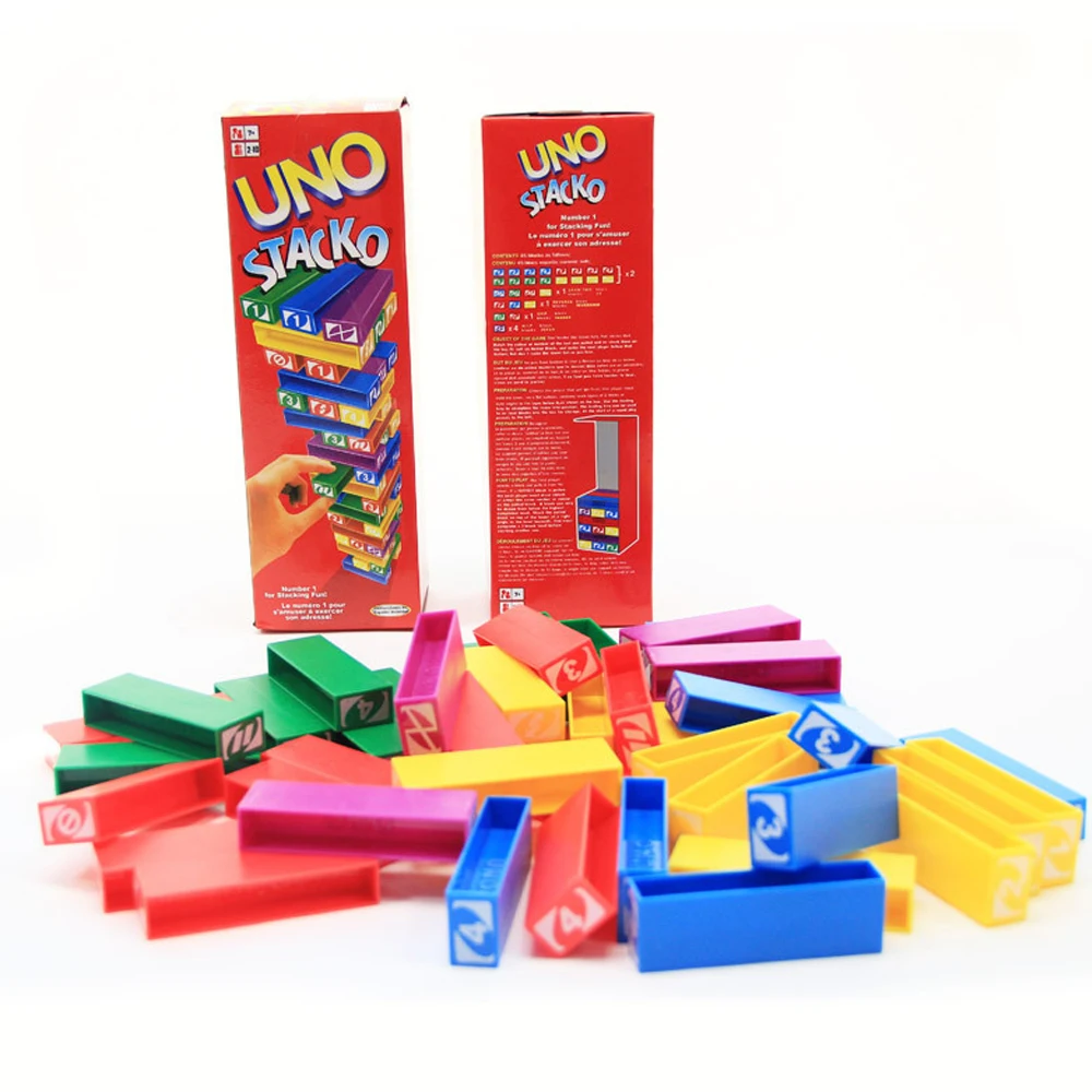 New Stacko UNO Card Board Games Family Entertainment Poker Party Early Education Puzzle Stackoed Toys Playing Cards Toy Gift