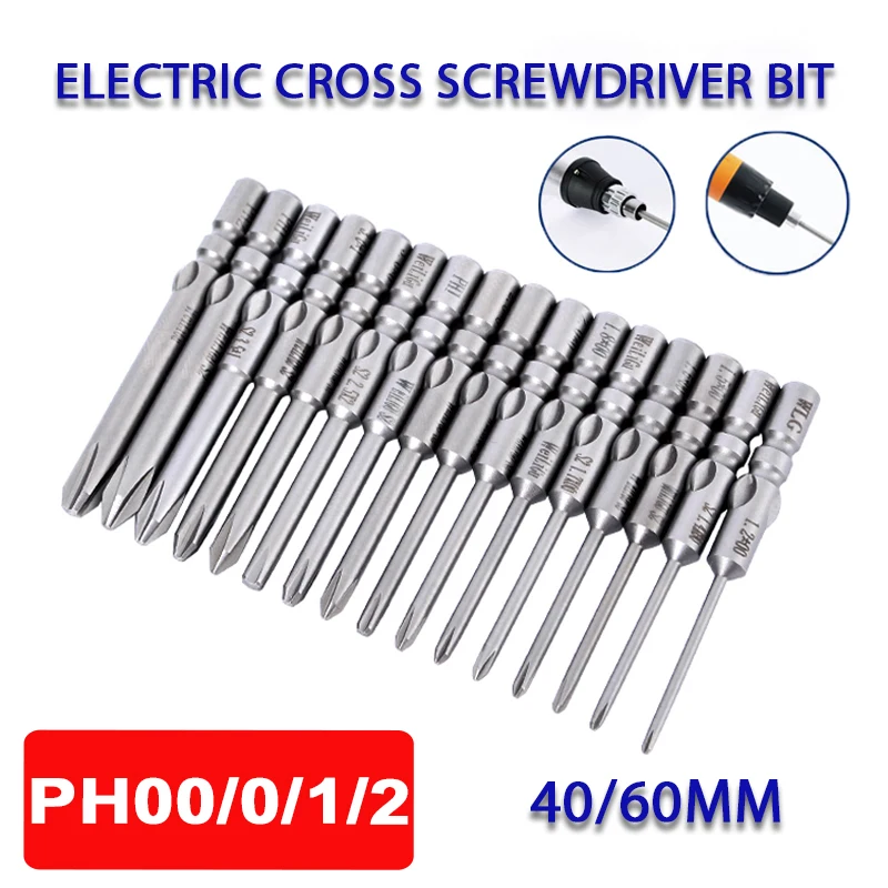 800 Electric Cross Screwdriver Bit 40/60mm PH00/0/1/2 Magnetic Batch Head 4mm Round Shank Impact Phillips Screw Driver Drill Bit