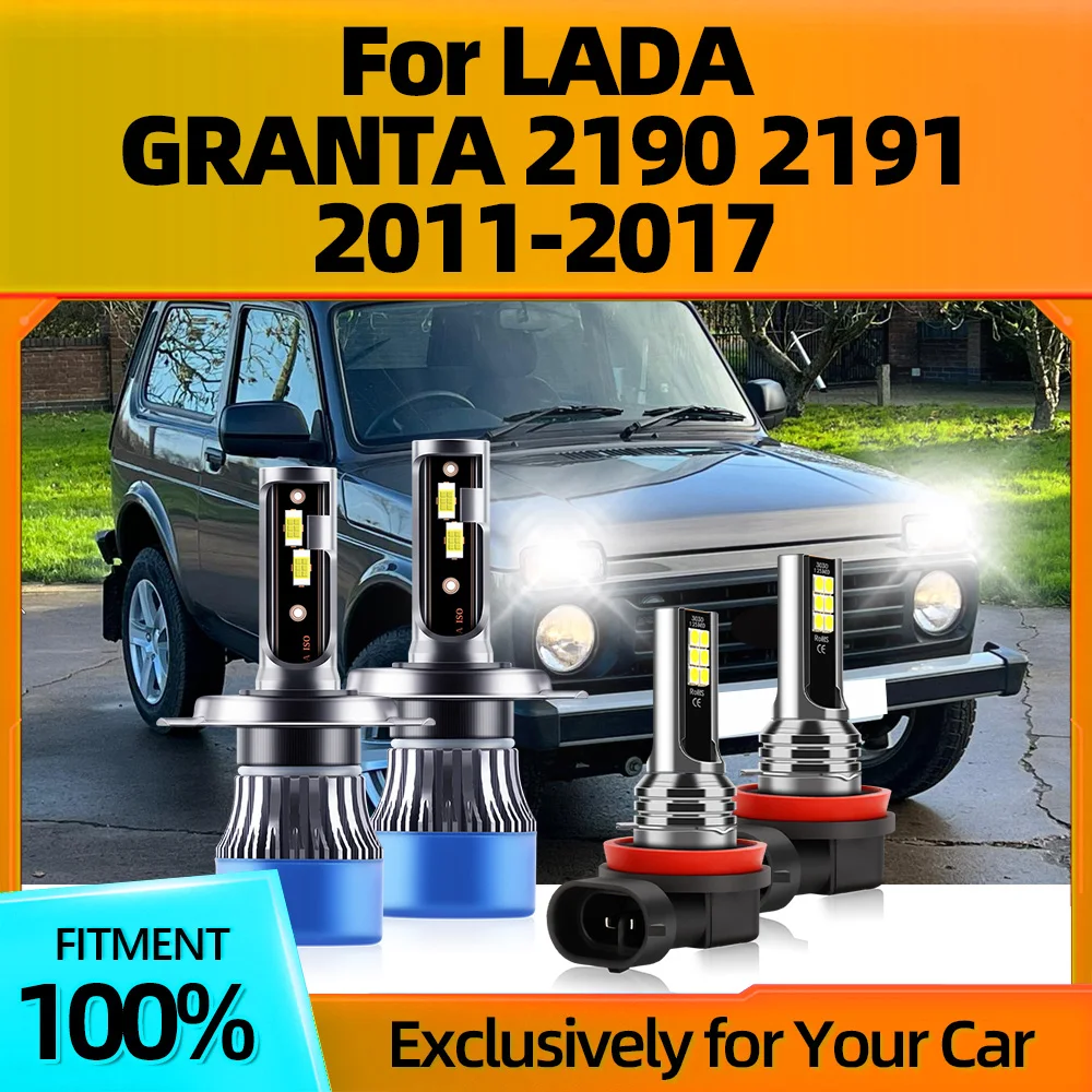 2/4Pcs LED Car Headlight 45000LM 6000K Turbo Fog Lights 12V For LADA GRANTA 2190 2191 2011 2012 2013 2014 2015 2016 2017