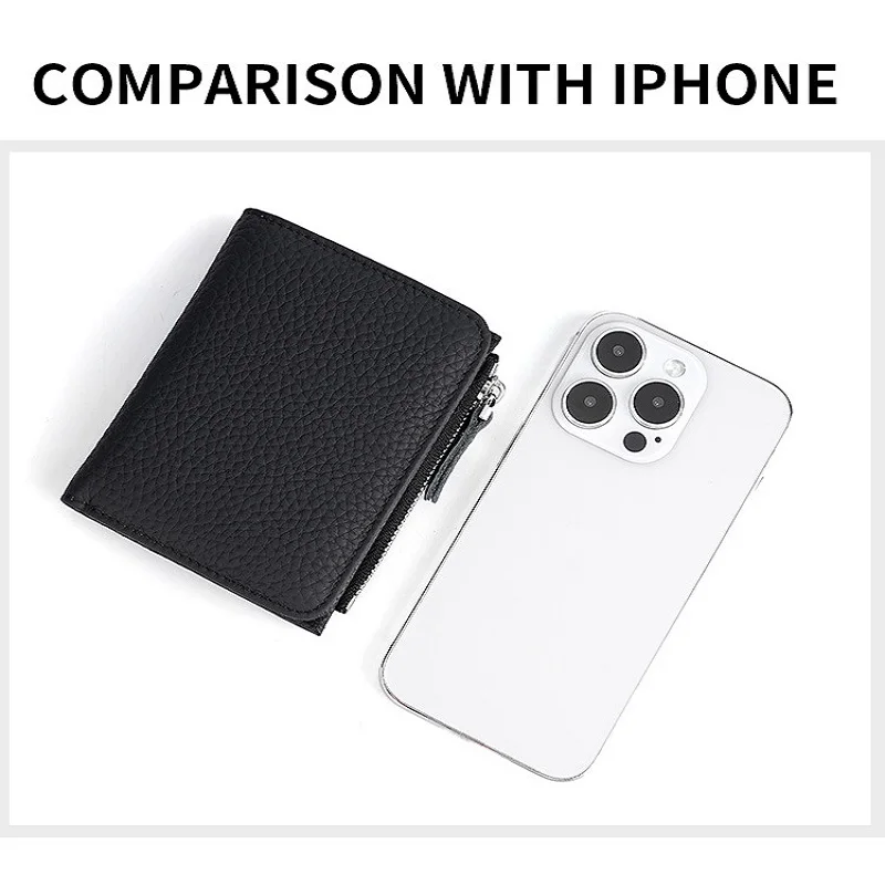 정품 가죽 여성용 소형 RFID 지갑, 지퍼 동전 포켓, 패션 여성용 반지갑, 멀티 카드 홀더 지갑