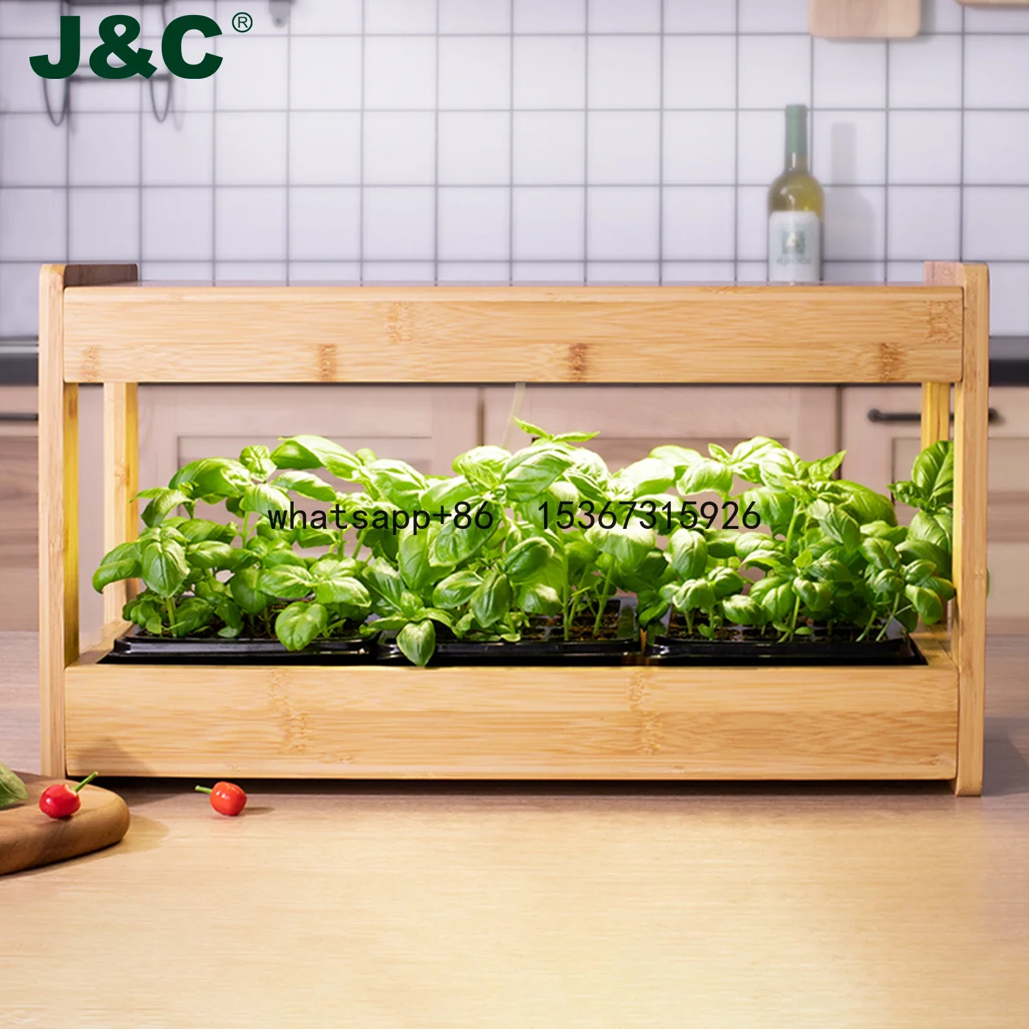 

J&C Minigarden bambou indoor smart hydroponic herb garden planter personalized bamboo kitchen garden