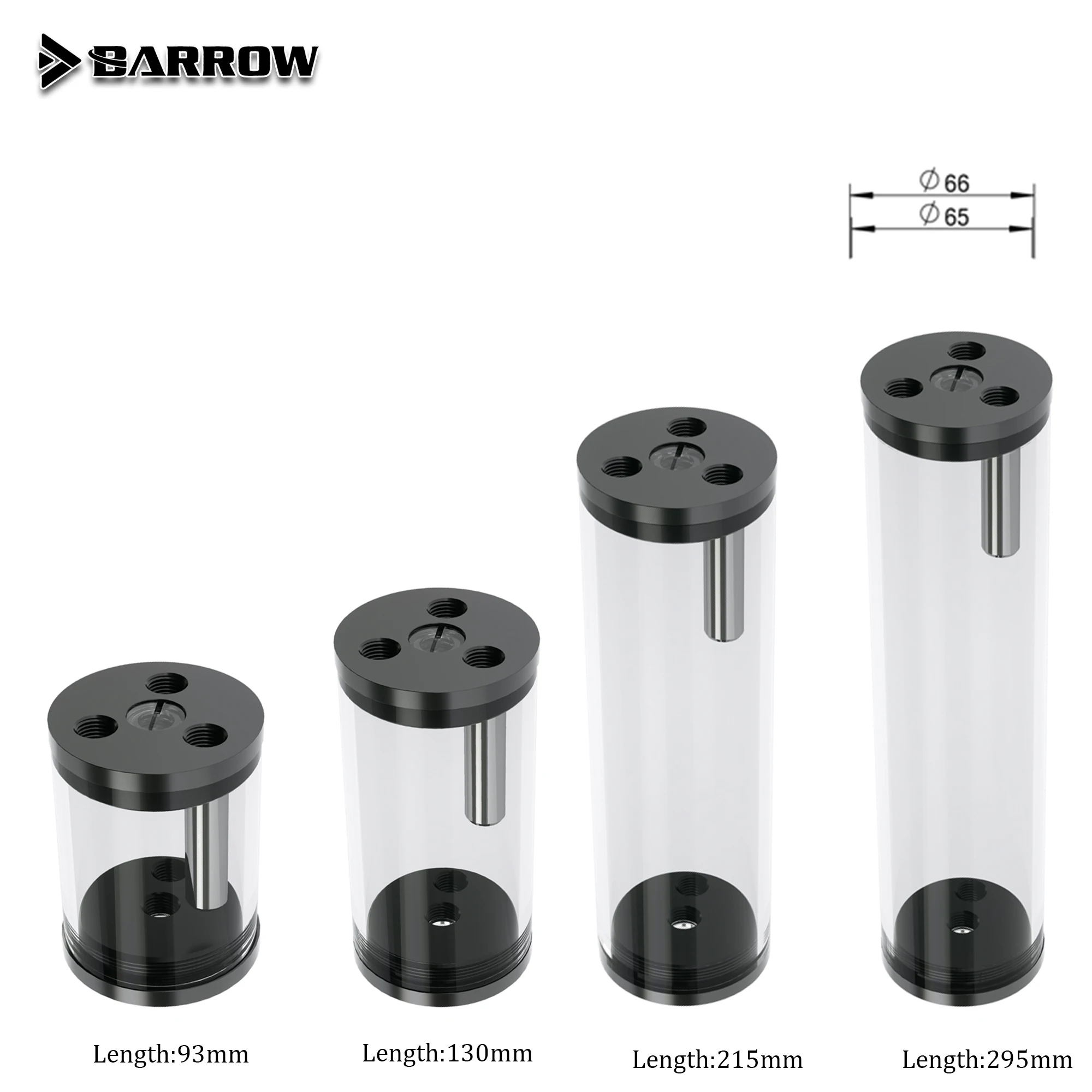 Barrow Lengte 93/130/215/295Mm G1/4 "65Mm Od Cooling Acryl Bal water Reservoir Water Tank Multi Outlets Voor Pc Coolingsystem