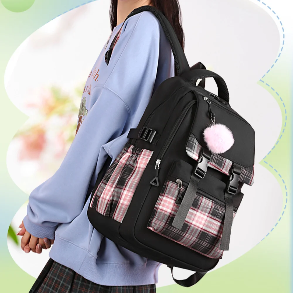 

Casual Nylon Student Backpack Harajuku Canvas Shoulders Bag Commute with Pendant Korean Style School Bag Travel