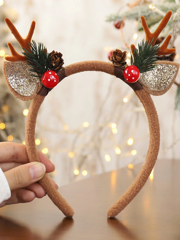 Christmas Headband Xmas Elk Horn Bell Sequin Reindeer Antlers Deer Headband With Bells Hairband Decor Ears Headwear Gift Kids