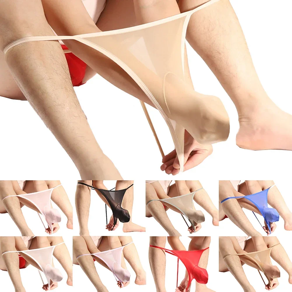 New Men Sexy Ultra-thin Seamless Sheer Transparent Elastic Pantyhose Panties Shorts Underwear Shiny Thong Low Rise Male Thongs