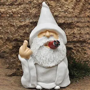 Engraçado fumar anão jardim escultura ornamentos assistente gnome estátua interior ao ar livre estatueta presente casa quintal decoração 10 principais vendas estátua mago - №3