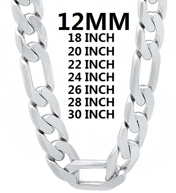 

Classic 12MM Chain 925 Sterling Silver Big Necklace for Men Woman 18-30 Inch Fashion Party Designer Jewelry