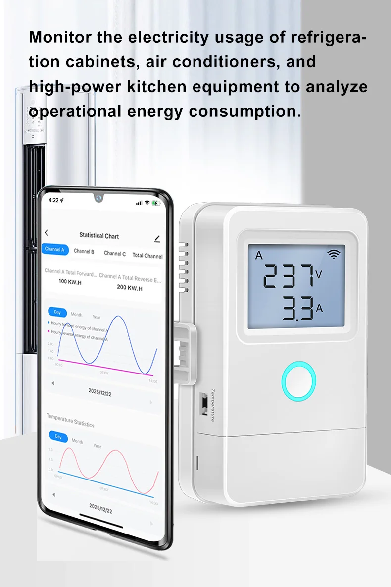 Tuya WiFi Smart Stromzähler 3 Stromwandler 1-Wege 16A Schalter LCD-Display Überhitzungsalarm Flammhemmendes Material – Detail 12