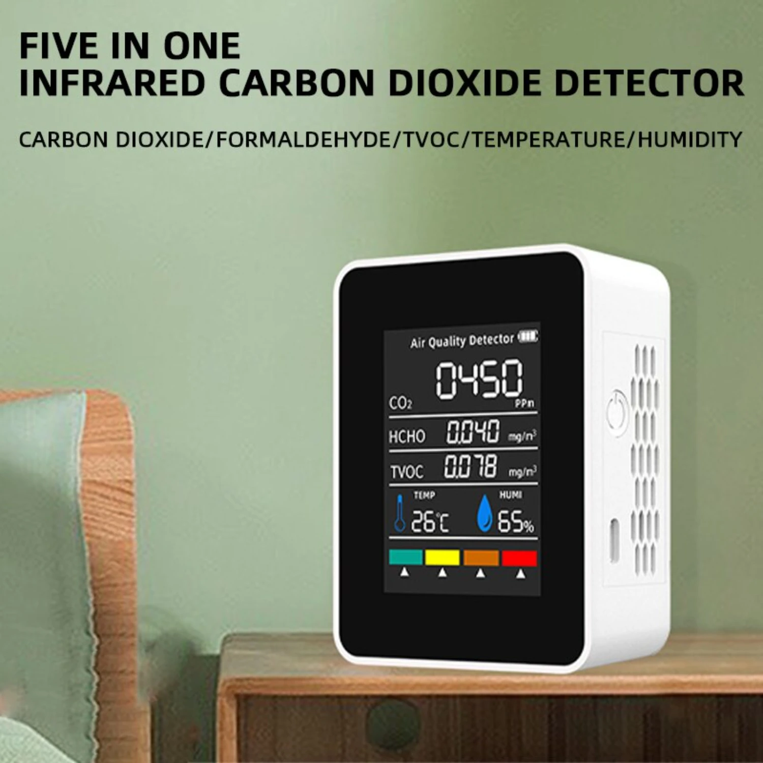 Improved Health and Well-being with Advanced and Accurate 5-in-1 LCD Infrared Detector - Comprehensive Indoor Air Quality Monito