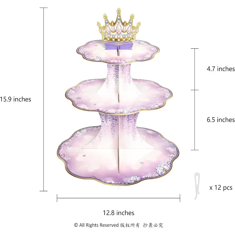Lila Cupcake Stand 3-stufiges Dessert für Lavendel Blumen krone Thema Quince anera Party Kuchen Serviert ablett Hochzeits feier Lieferungen – Detail 2