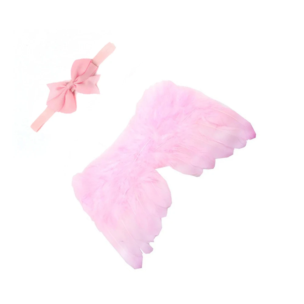 Newborn Photography Props White Angel Wing Baby Photos Props Ribbon Bowknot Hair Band Infant Hair Accessories