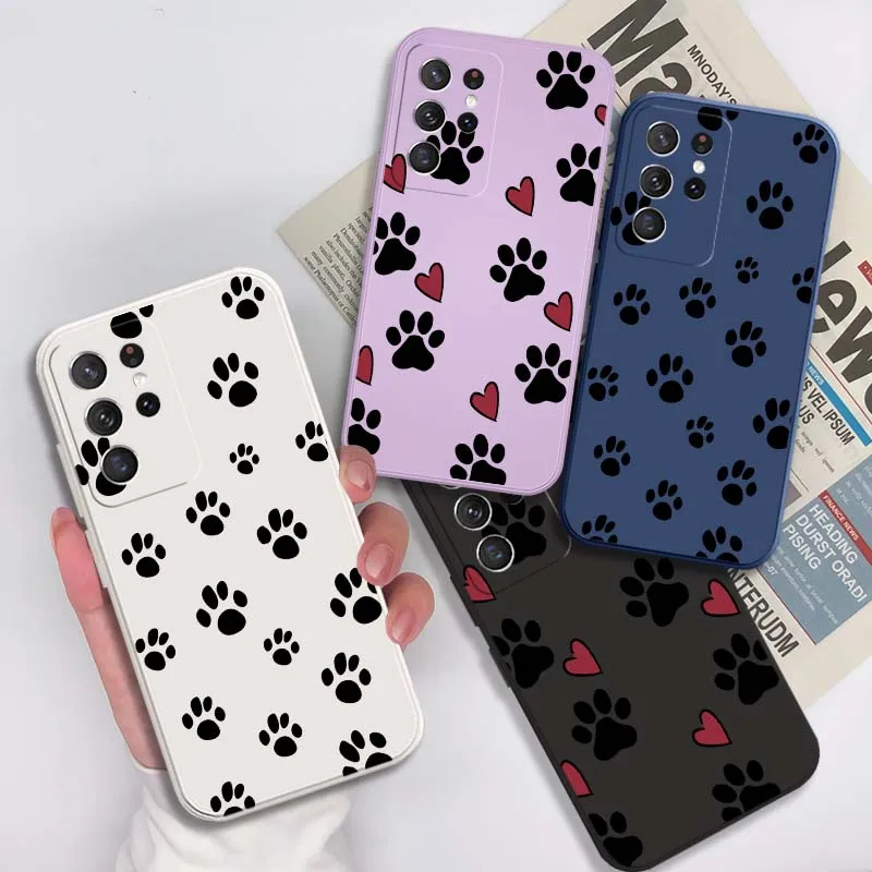 Cartoon Animal Paw Prints Cover For Samsung Galaxy S22 S21 S20 S10 S10E Plus Ultra Lite FE 5G Soft Phone case
