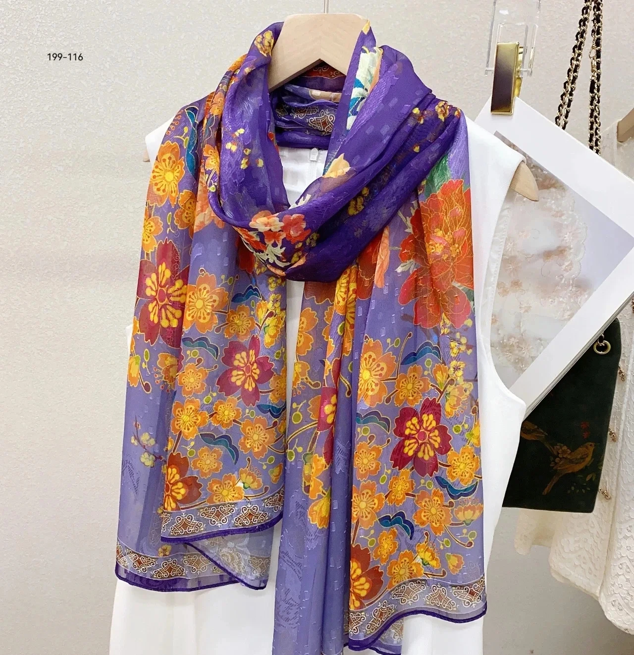 

Silk Scarf Luxury for Women Hijab Pashmina Long Beach Stoles Shawl Wrap Scarves Bandana Floral Summer Foulard Kerchief Fashion