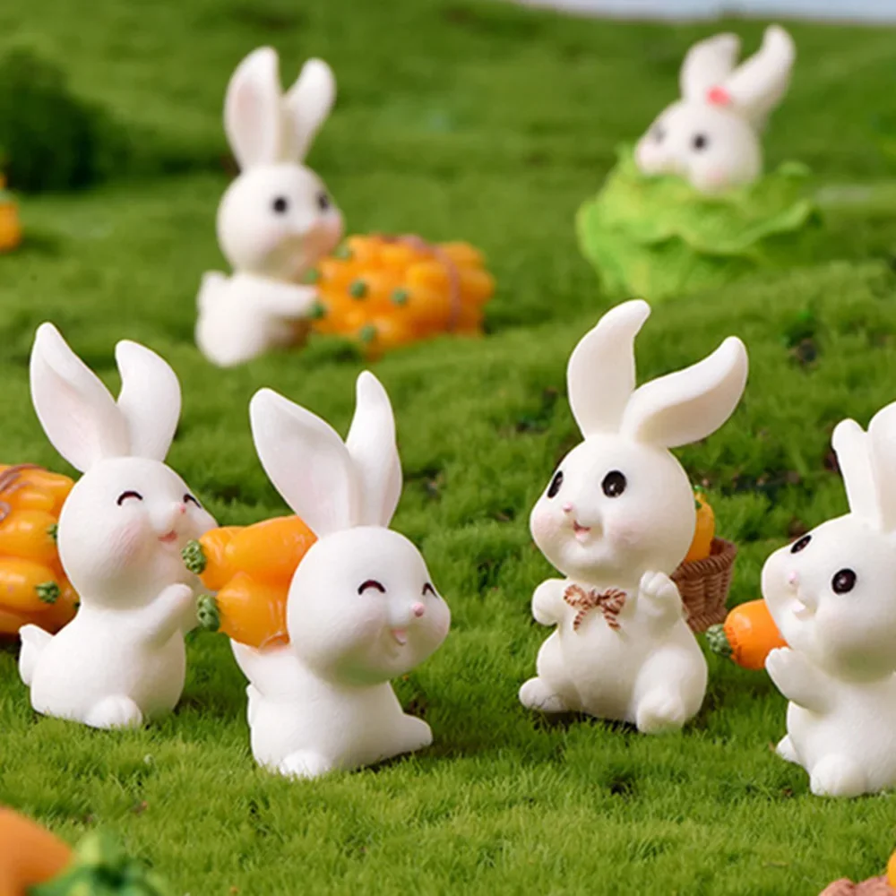 Cute Rabbit Bunny Ornament Resin Home Mini Bunny Miniature Figurines Miniature Landscape Decoration Home Easter Decoration