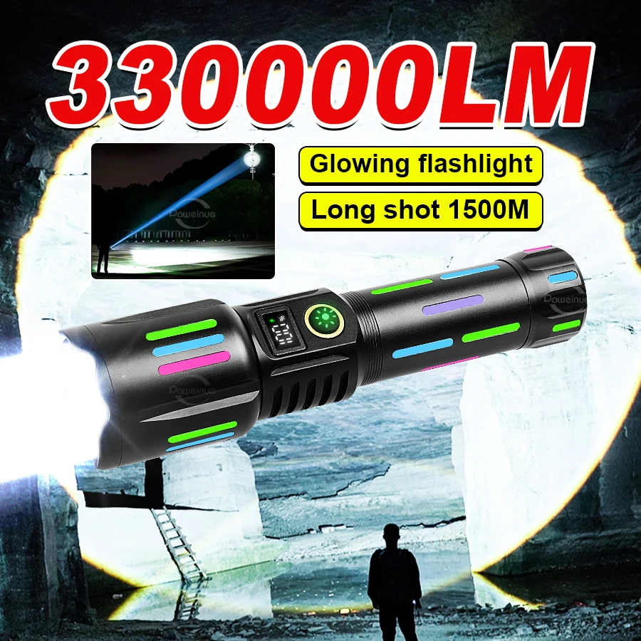 High Power LED Flashlight Ultra Long Range Flashlight Rechargeable USB Tactical Light Super Zoom With Fluorescent Body Lantern