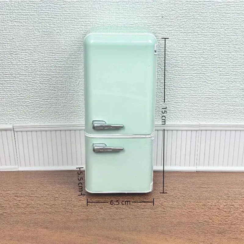 1/12 Scale Dollhouse Refrigerator Toy with LED Light Mini Kitchen Decor for Diorama Kids Adults Collectible Role Play Gift